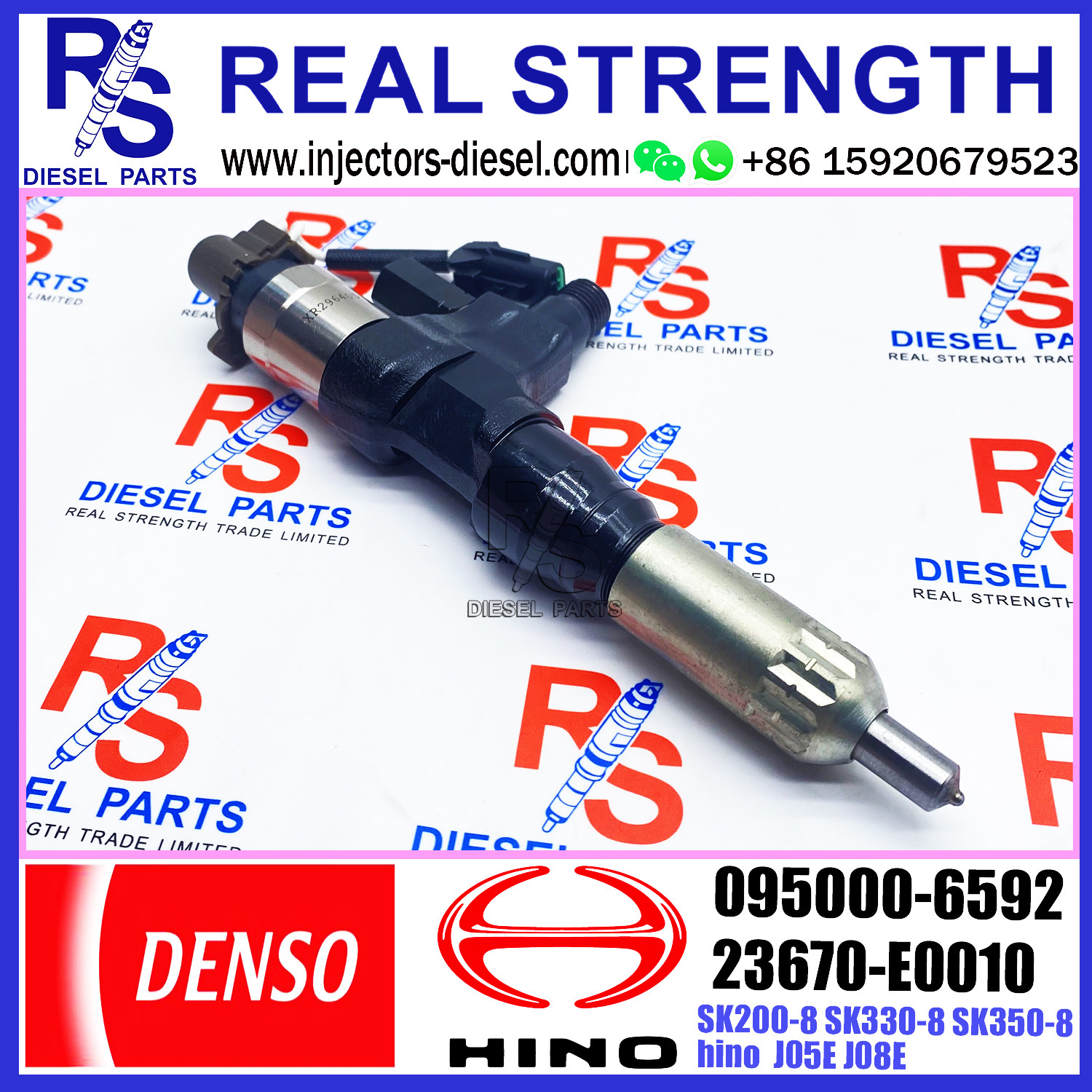 Diesel Fuel Injector 095000-6593 095000-6594 095000-6592 For Kobelco Excavator / HINO J08E Engine Part 23670-E0010