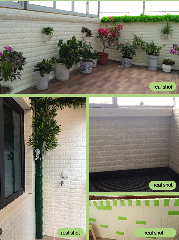 Soft Packages Design Style Waterproof Moistureproof 3D PE Foam Brick Wall Sticker 10mm Thick White Color Wall Decor Wallpaper
