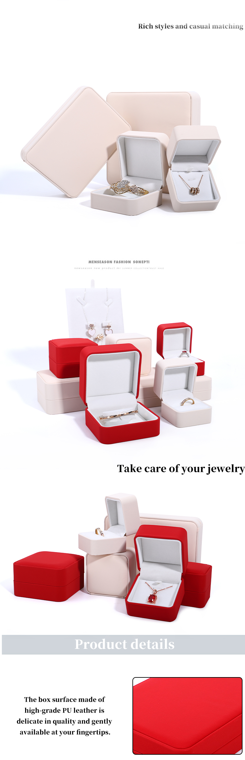 Custom Luxury Necklace Packaging Box with White PU Leather and Velvet Lining Contact Us