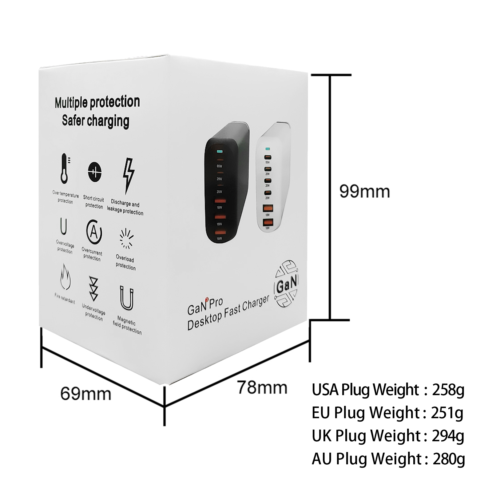 160W 4USB 2USB-C Ports PD Fast Desktop Charger For MacBook And Laptop Power Charging