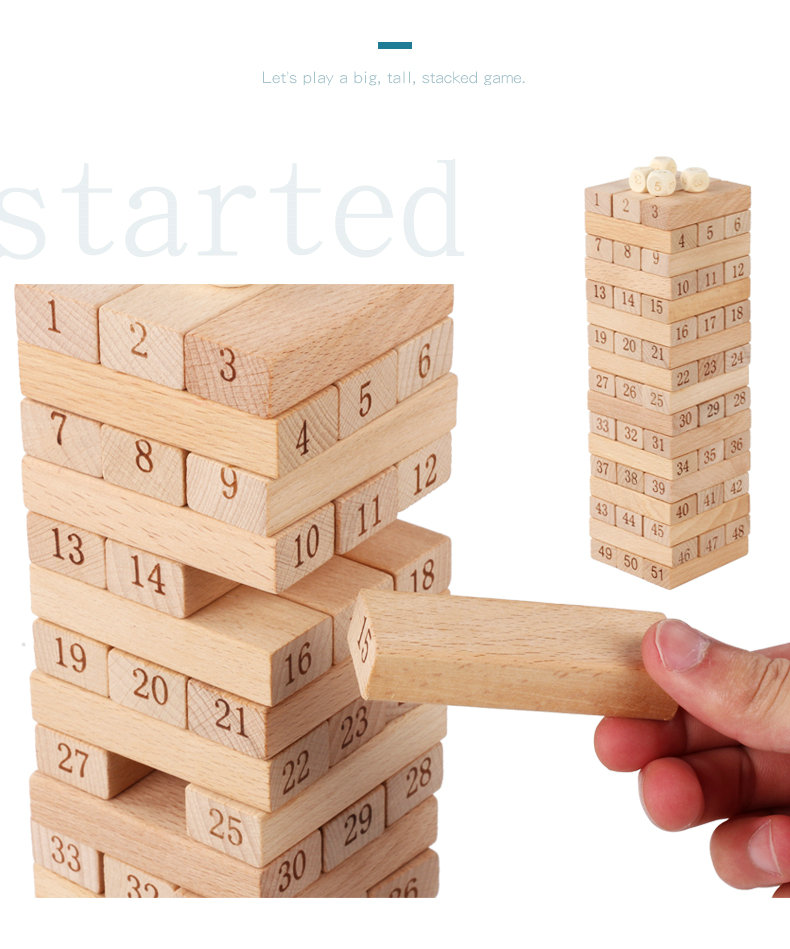 Digital 51PCS Log Building Blocks Dominos Jenga Blocks