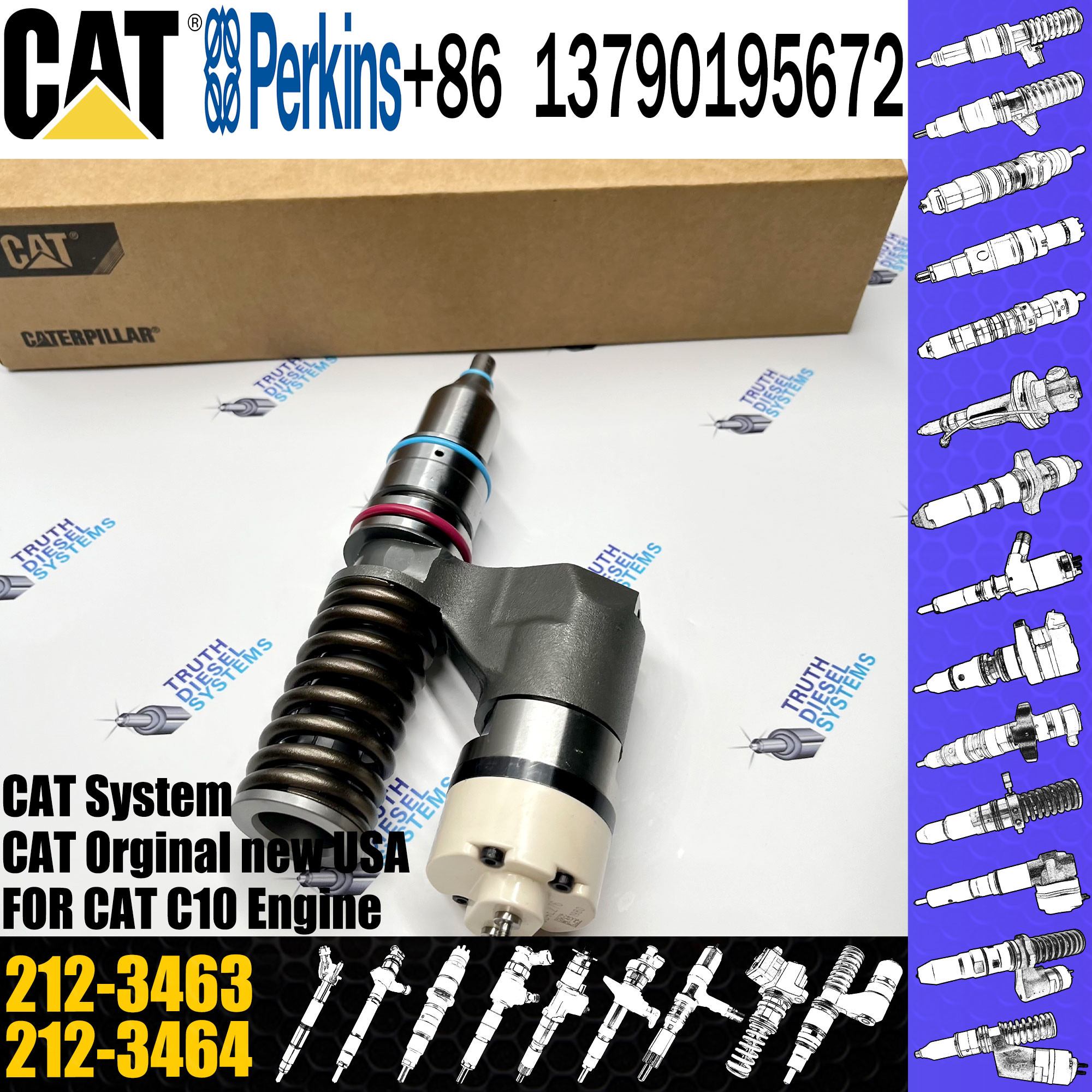 Diesel Engine Injector C10 C12 3176 3196 Common Rail Fuel Injector 137-2500 10R-0725 1OR-1268 212-3463 for Caterpillar
