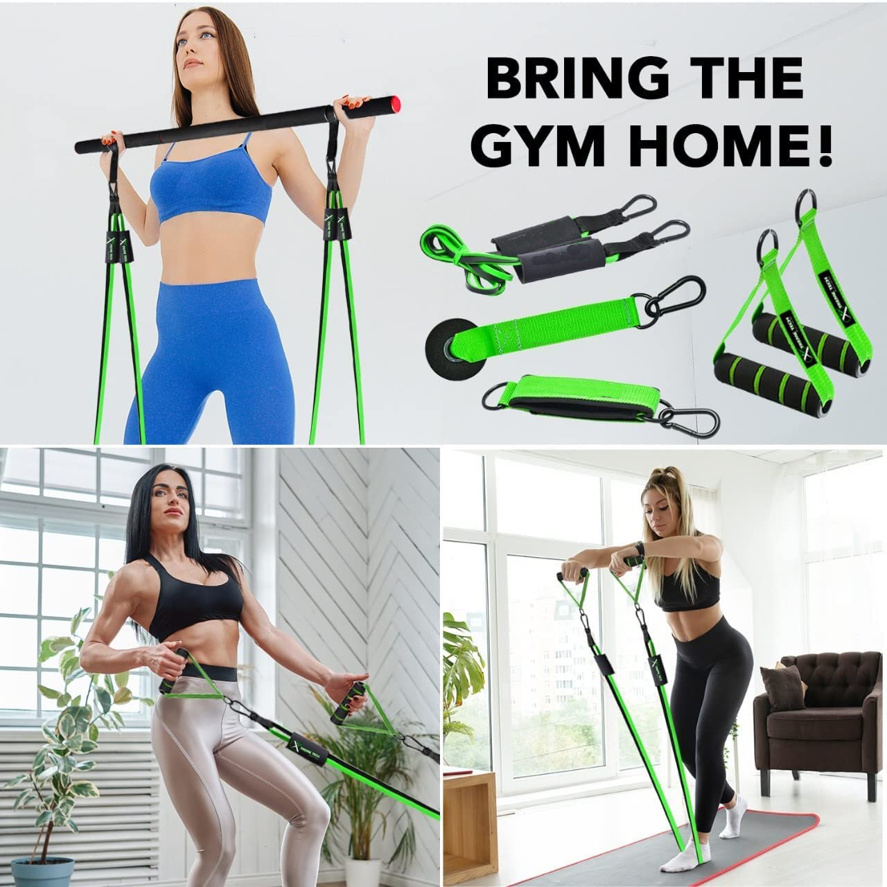 Custom 100cm Pilates Bar Kit With Resistance Bands Gym Yoga Exercise