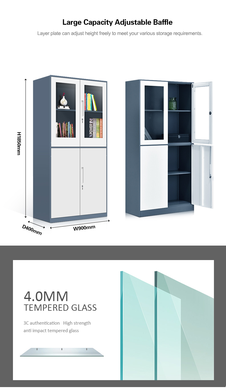 Full Height Two Tier Swing Glass Door Steel Filing Cabinet