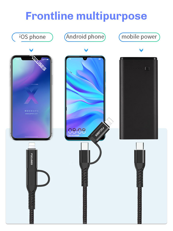 3A PD 18W Multifunctional USB Cable 2 In 1 Type C Fast Charger