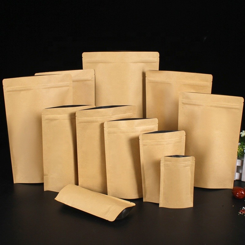 Doypack k Brown White Kraft Craft Paper Standing Up Pouches Food Packaging Zipper Bags With Window