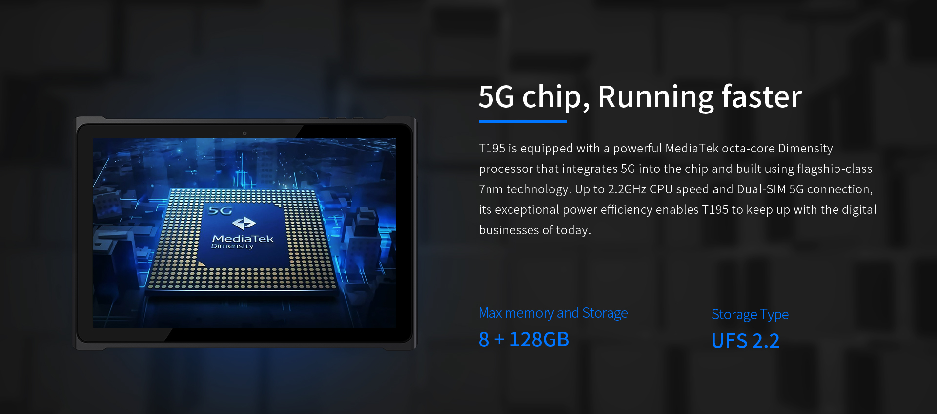 650g 10 inch P65 Waterproof 5G Tablet with 1- 4G LTE 2D Barcode Scanner NFC GPS 9500mAh Battery
