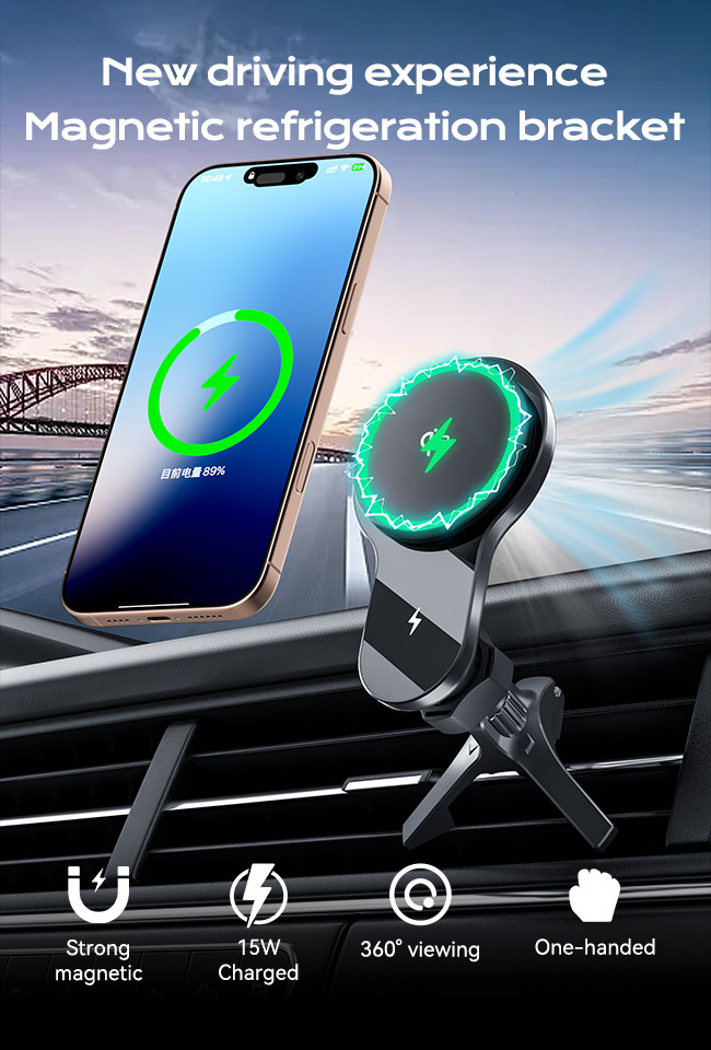 Car Phone Holder with Ultra-Thin Fan Cooling and Strong Magnetic Suction for Iphone 15 Pro Max Charger