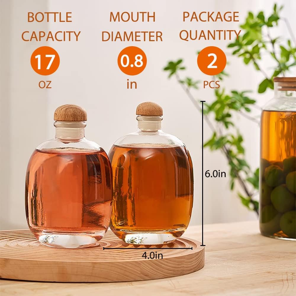 Wine Beverage Oil Vinegar Kombucha Soda Water Whiskey Vodka 500ml Glass Bottle with Cork Stopper Cap