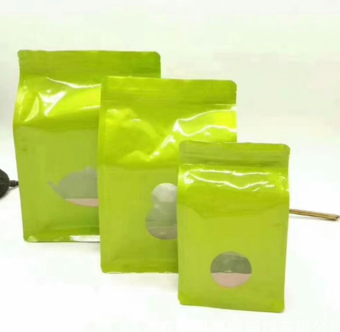 Custom Printing Aluminum Foil Plastic Zipper Flat Bottom Bag with Window for tea packing