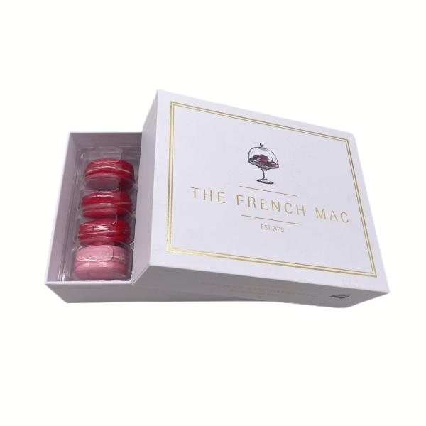 White Macaron Packaging Rigid Gift Paper Box Food Grade 12Pcs With Plastic Clear