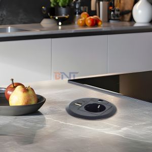 Wire hole cover design Round Sofa Embedded Power Socket with EU Standard Power