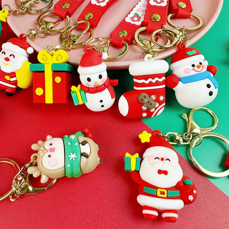 Cute Christmas Silicone Bag Pendant Keychain Soft Kawaii Car Key Chain Charms For Women Men Christmas Birthday Kid Gifts