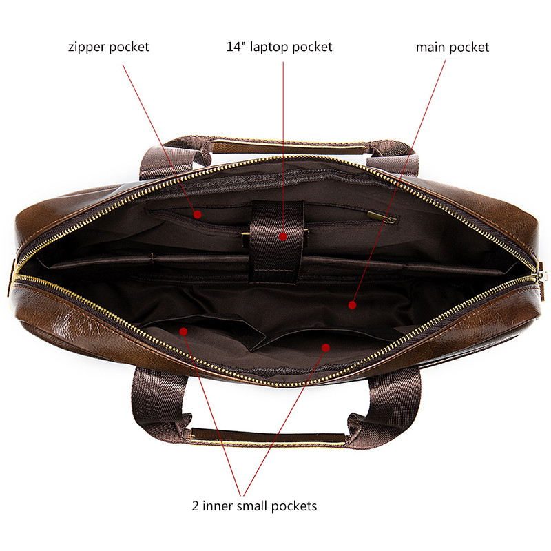 Waterproof Business Laptop Handbag Shoulder Bag Genuine Leather Briefcase For Men Custom Logo