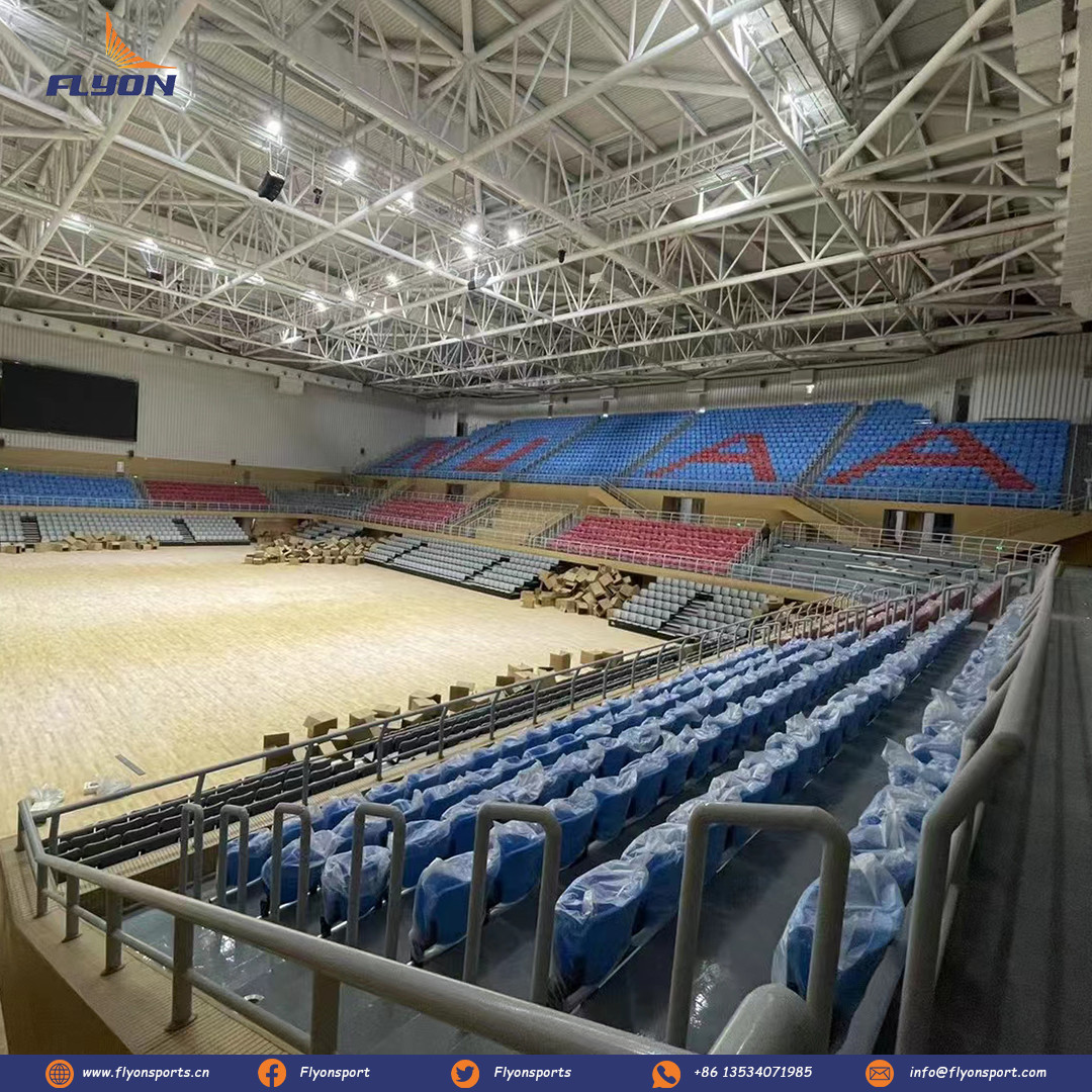 4 - 10 Rows Retractable Bleacher Seating With Optional Aisle Aluminum