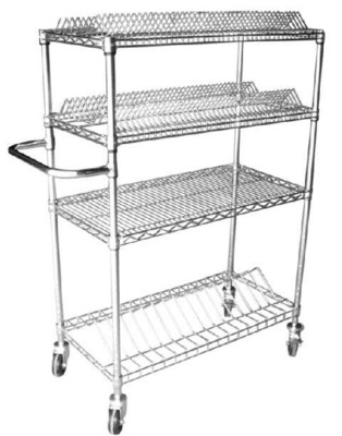 4 Layers Chrome Wire Basket ESD Shelf Trolley With Handrail