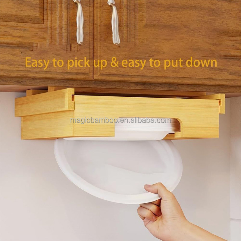 Bamboo Kitchen Party Organizer Utensil Caddy Paper Plate and Napkin Cabinet Dispenser