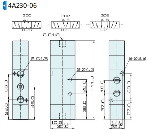 4A230C-06 4A230E-06 4A230P-06 Pneumatic Air Pilot Valve 1/8''