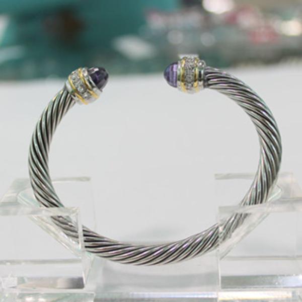 (B-17) Cable Classics Bracelet with Amethyst and crystal NEW Fashion Girl