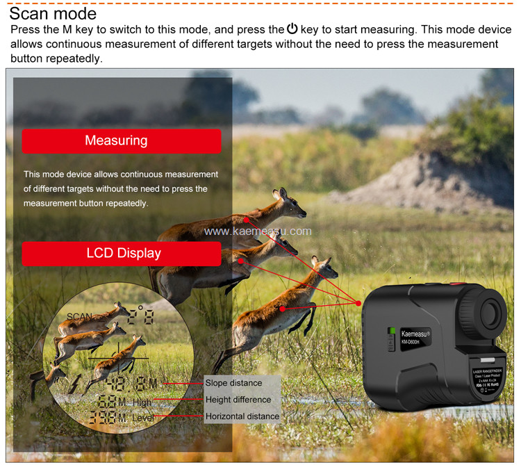kaemeasu USB Charging Rangefinder Golfing Shooting Hunting Telescope Angle Measuring Range Finder D600