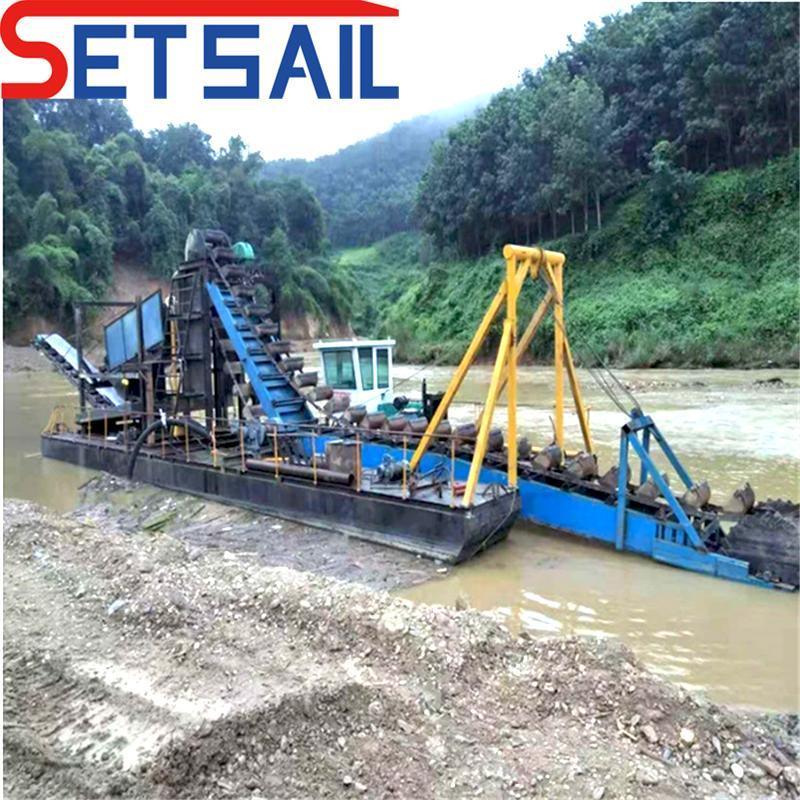 Hydraulic Control Chain Bucket Gold Dredger with Gold Carpet