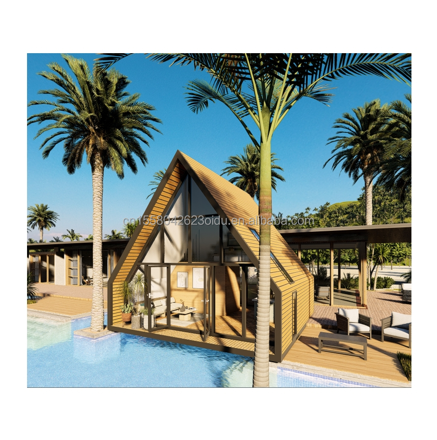 Aluminum Alloy Windows Modern Triangle Roof Prefab House Flat Roof Residential Container Wooden Prefabricated Homes Outdoor Made Steel Sandwich Panel
