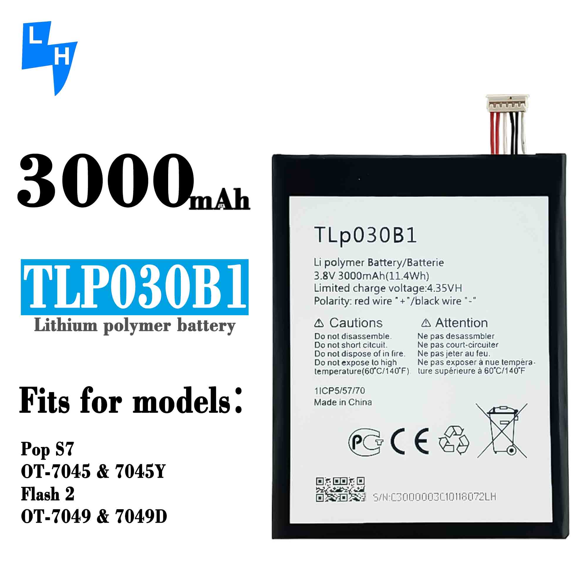 RECHARGABLE 3000mAh TLp030B1 Li-ion Battery for Alcatel OT-7045 7045Y Mobile Phone