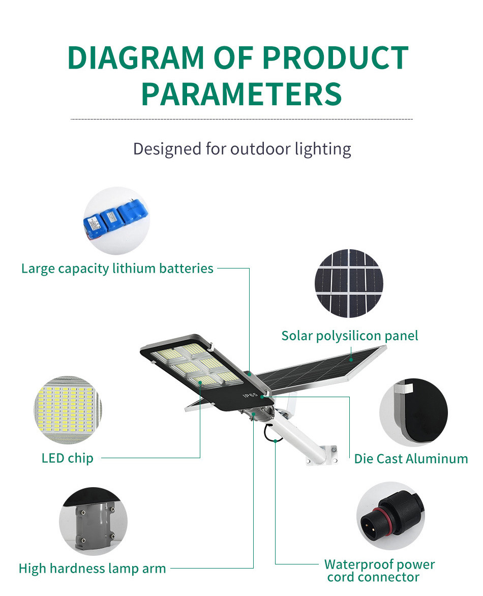 Ip65 Waterproof aluminum Solar Powered LED Street Light Brightness LED Chips With Pole