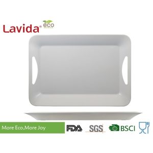 China Stylish Design Melamine Cafeteria Trays FDA LFGB Standards 2-PC Set Rectangular With Handles on sale