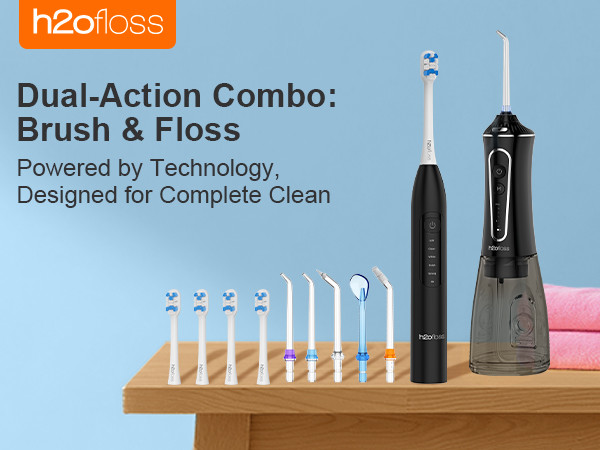 Electric Toothbrush With Water Flosser 2 in 1 Cordless Advanced Dental Oral Irrigator Sonic Toothbrush Flossing Brushing Combo
