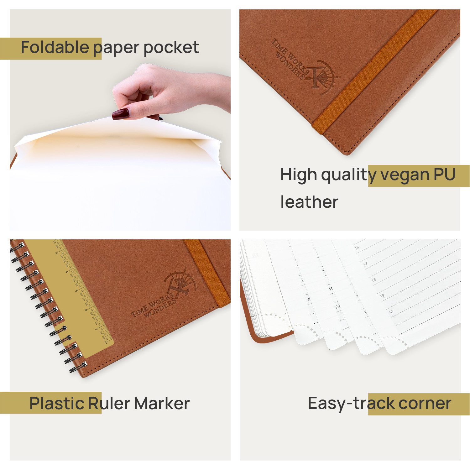 Weekly Planner 22-23 Brown Vertical Layout with Hourly Schedule And Corners for Easy Tracking