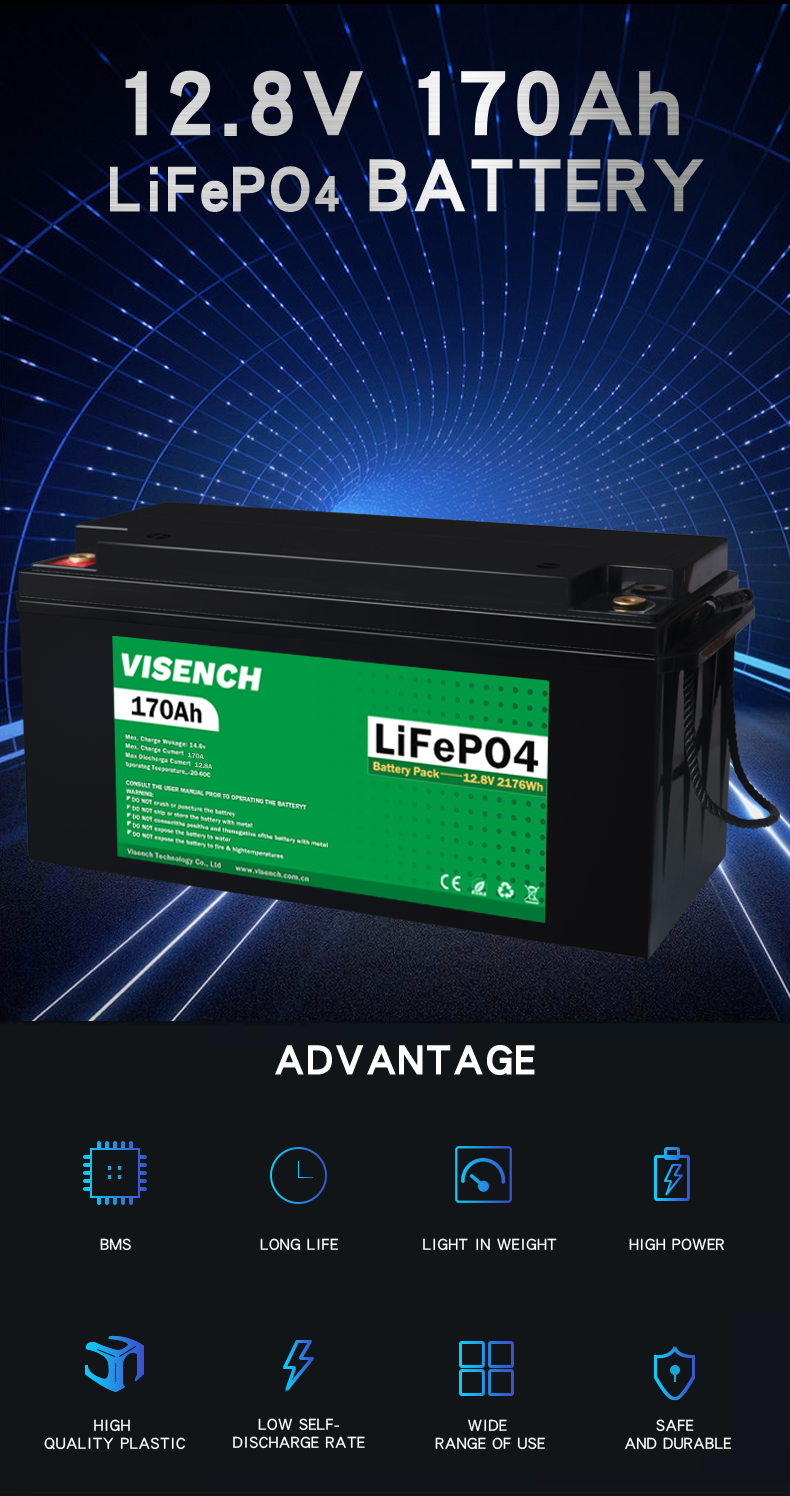 Visench Solar System Lifepo4 Battery Pack Lithium Ion Lifepo4 12V 170AH Lithium Ion Batteries