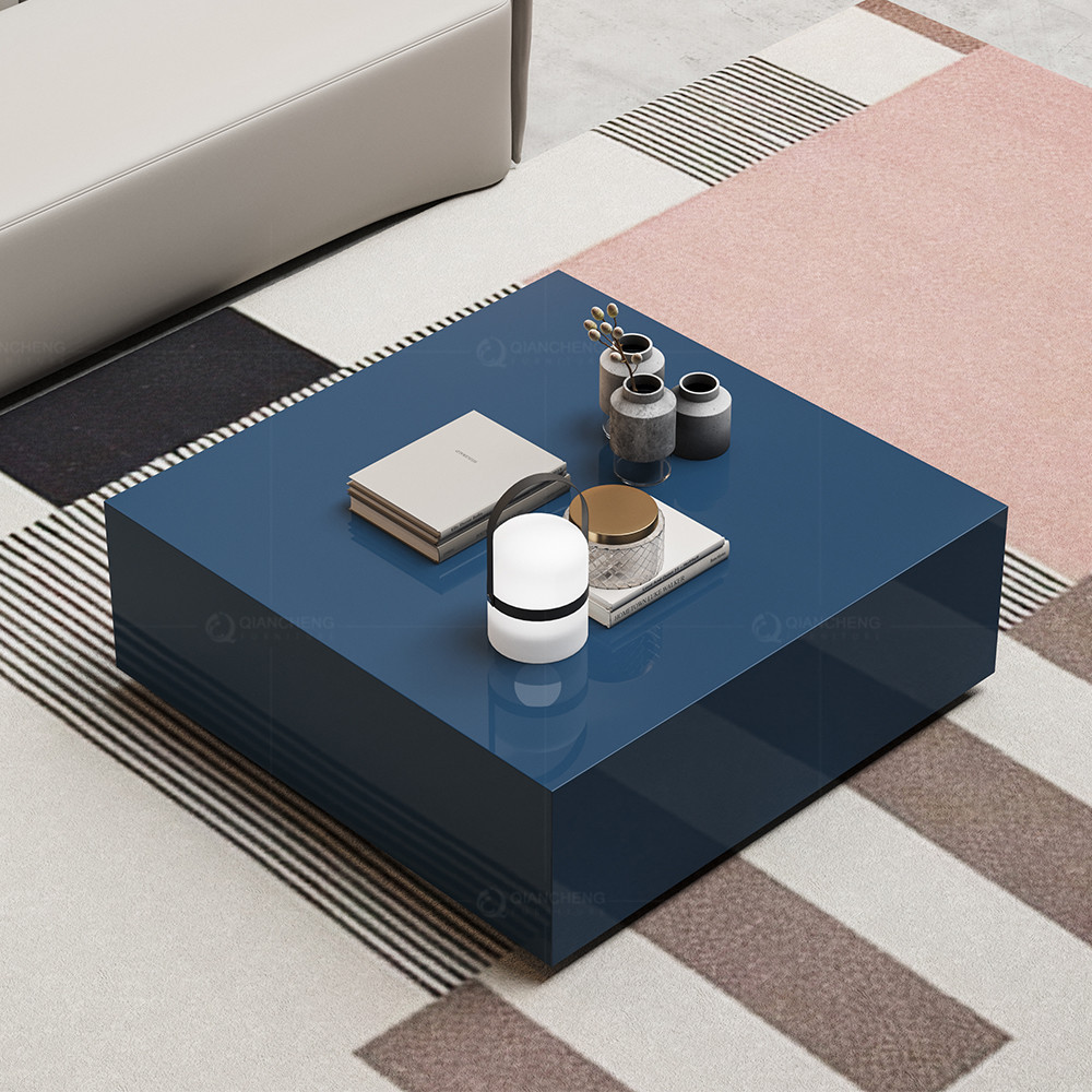 Fancy Blue Rectangle SS Coffee Table Stone Top For Outdoor