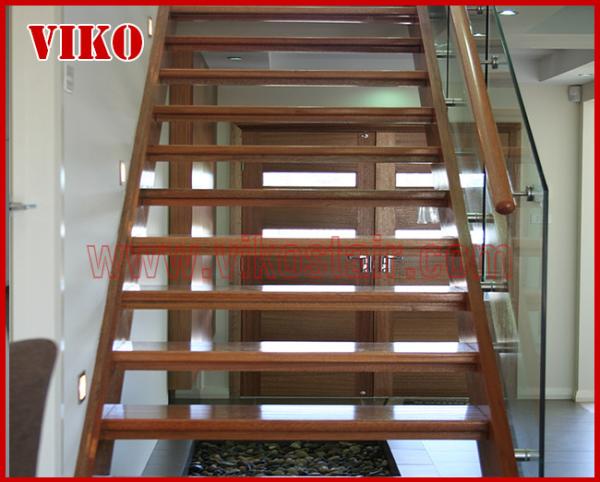 Double Steel Plate Staircase VK60S Tread beech ,Railing tempered glass, Handrail