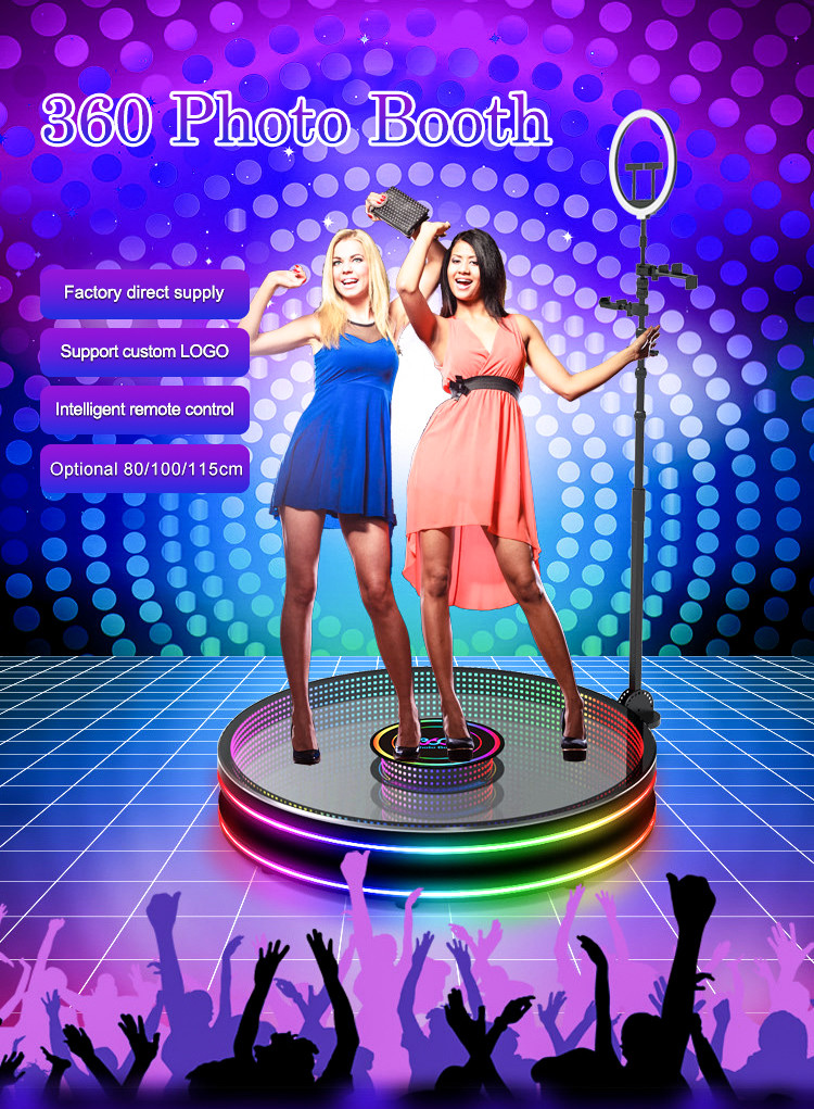 Fashionable 360 Camera Booth Automatic Spinning Arm Rotating Camera Booth Led Glass