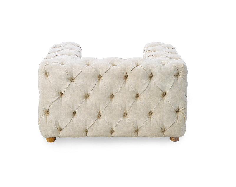 Tufted buttons upholstered wedding sofa chair for luxury event and party hire with good linen fabric