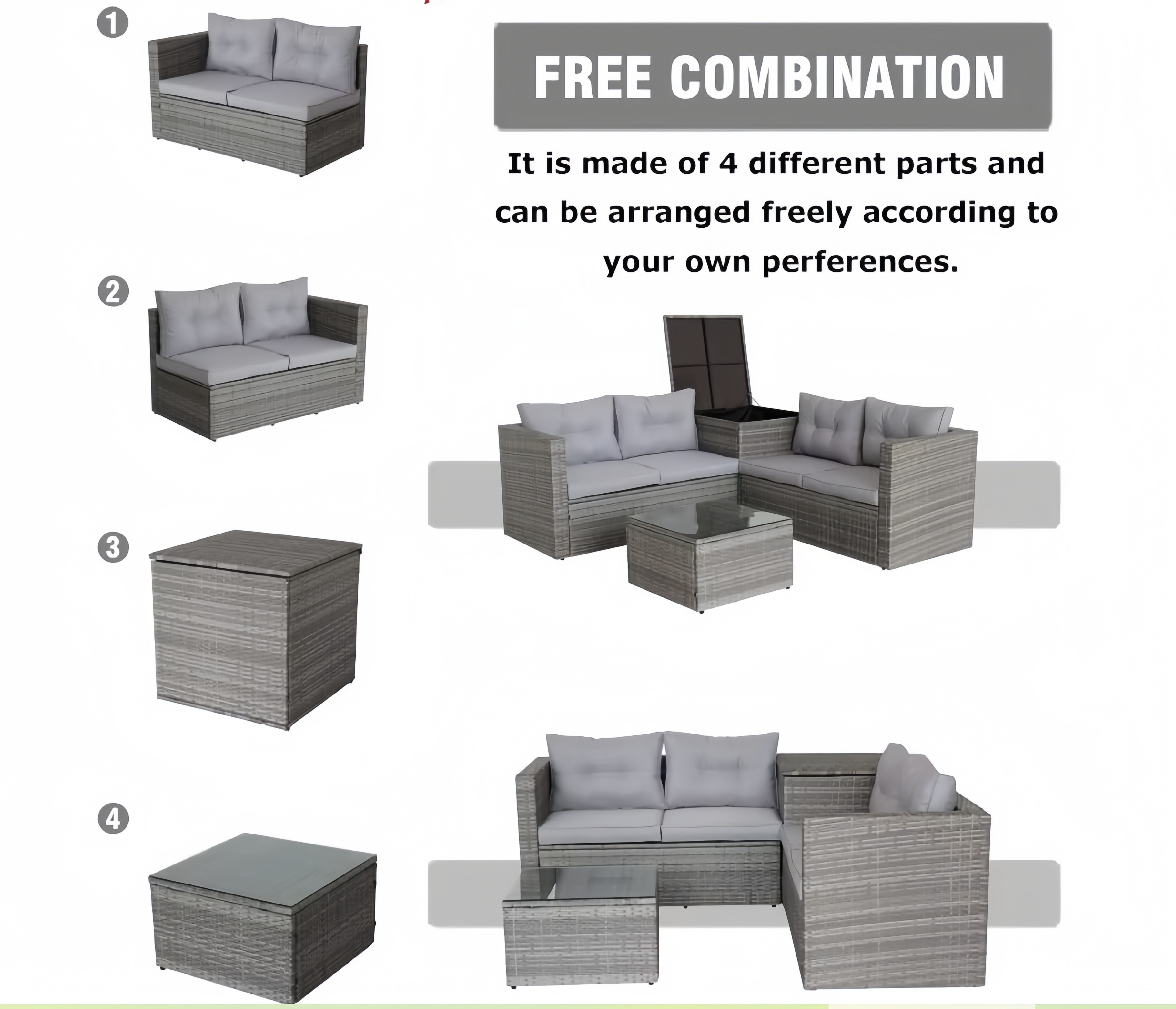 L Shape Pe Rattan Sofa Conversation Sectional Sofa Storage Box Backyard Porch Poolside