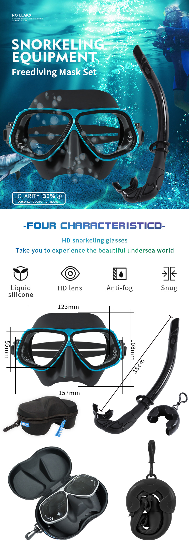 Rubber Diving Prescription Mask Snorkel Goggles Set ROHS Certified