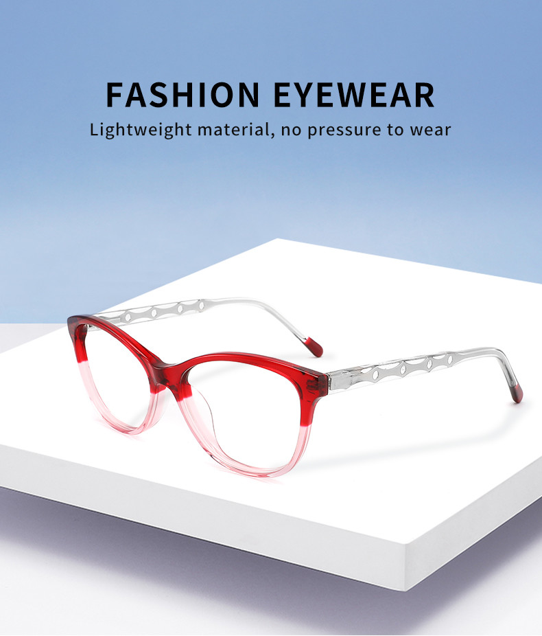 Clear Lens Women'S Acetate Classic Cat Eye Glasses Frame Special Temple Lens Width 2.08"