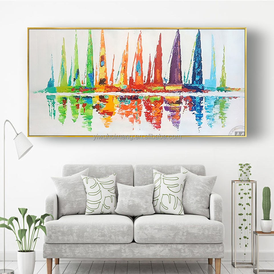 Customized Size Accepted Modern Hand-painted Seascape Wall Art for Living Room Office Decor featuring Sailing Boats Abstract Oil Painting