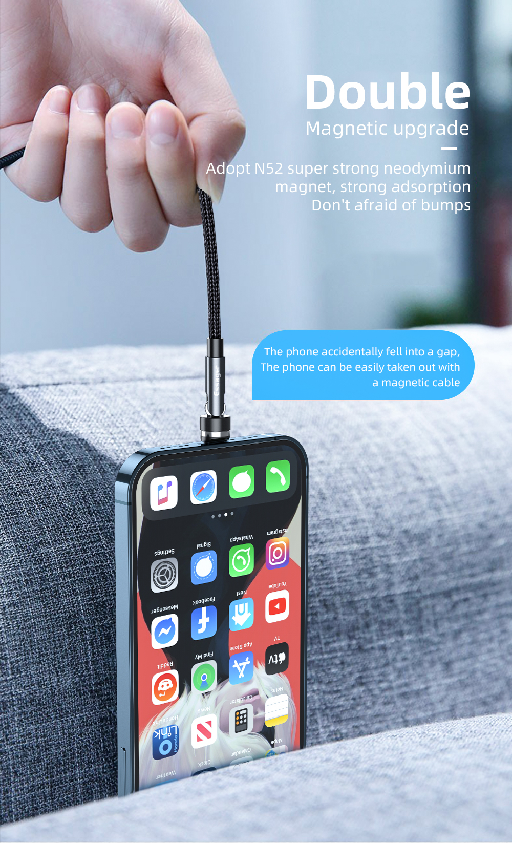 540 Rotation L 3 In 1 Magnetic USB Charging Cable 8 Pin Fast Charging For Data Transfer