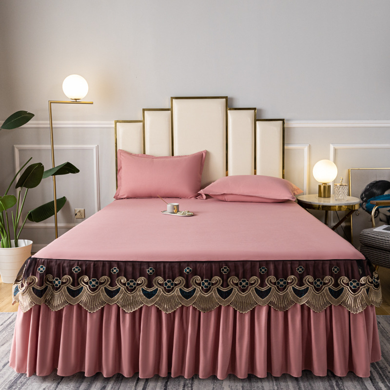 3 kg Luxury Cotton Silky Bedspread Queen Bed Skirt Bed Sheets Set with Pleats Skirt