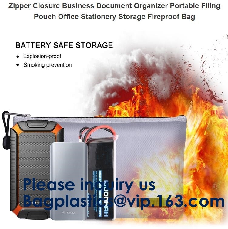 OEM custom luxury travel money passport safe zipper storage pouch fireproof document bag Pouch Money Fiberglass Fire Saf