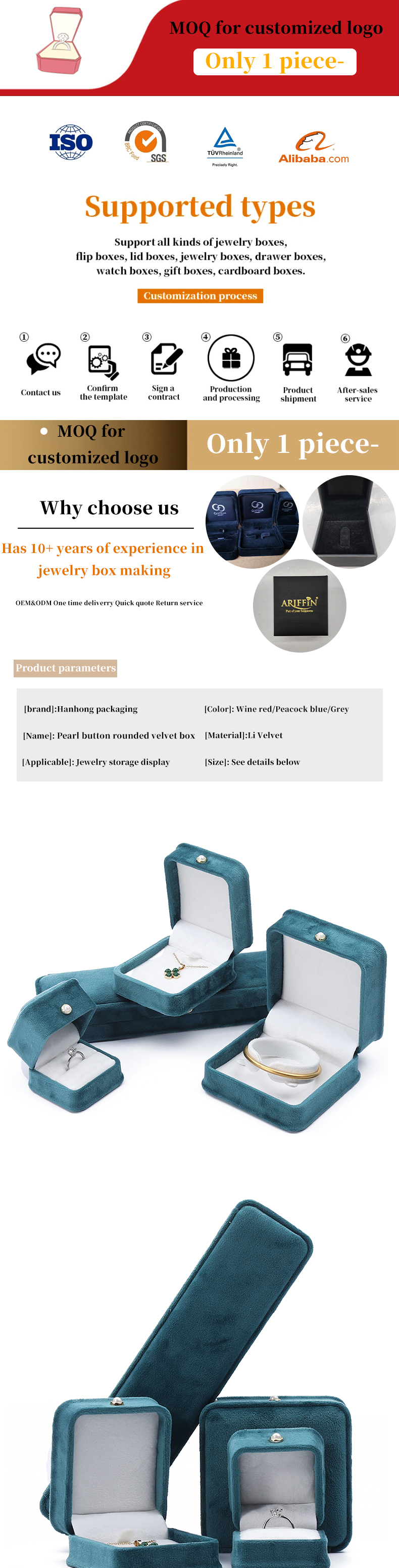 Wholesale Manufacturing high end velvet Jewellery packaging Box Custom Necklace Bracelet Earrings Ring jewelry set Packaging green Velvet Jewelry Box