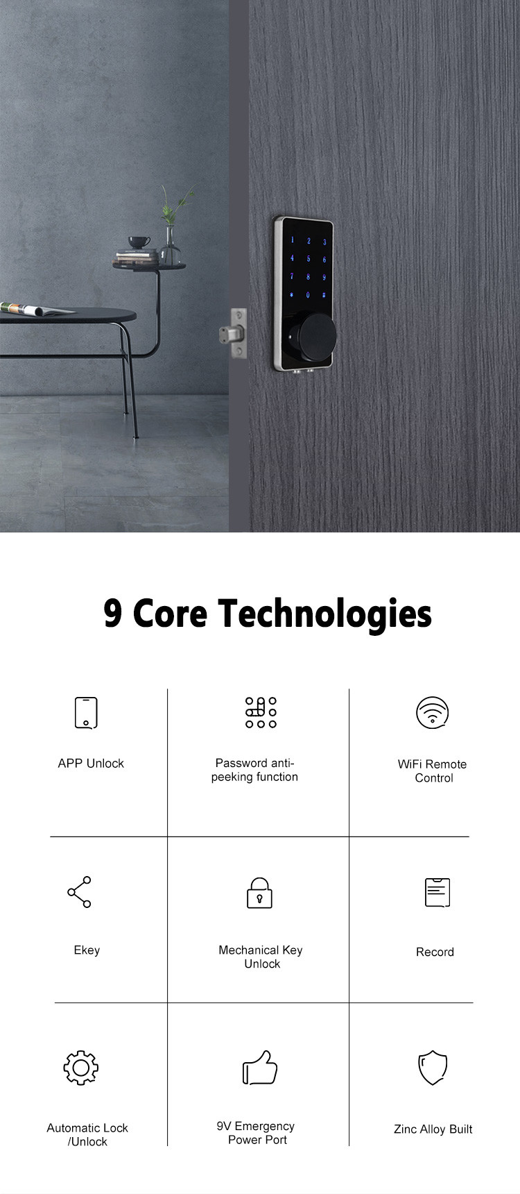 Wifi Control Automatic Deadbolt Smart Password Door Lock Low Power Consumotion