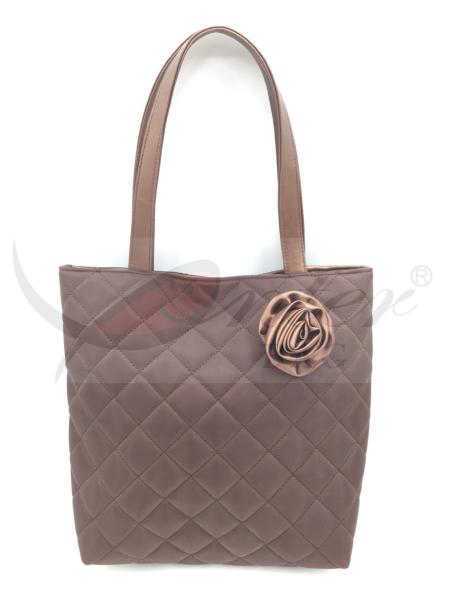 Brown Quilted Satin Polyester Handbags Womens Tote Bags With Eco Friendly
