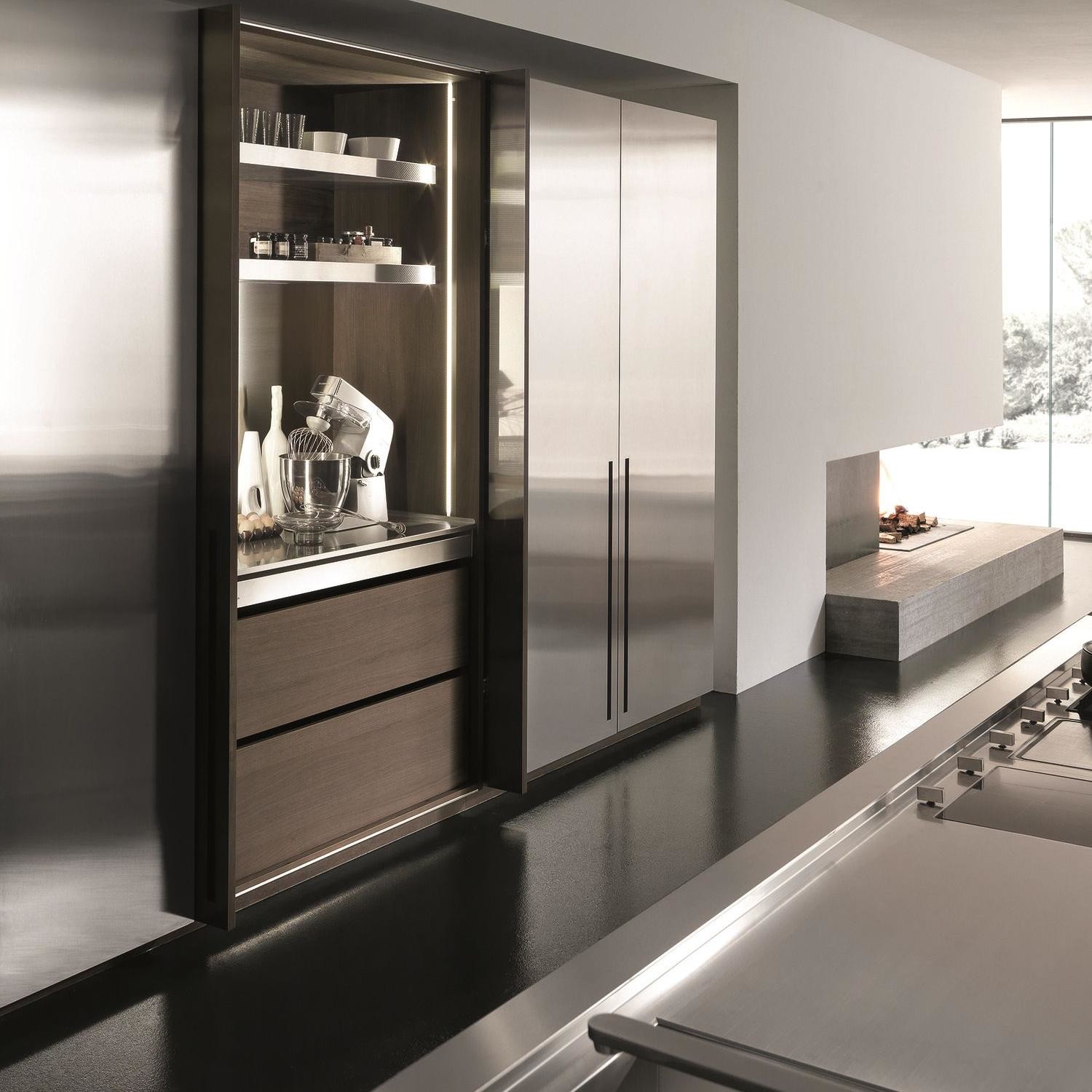 Kitchen Design Custom Smart Complete Sets Stainless Steel Kitchen Cabinets With Wood Grain Island