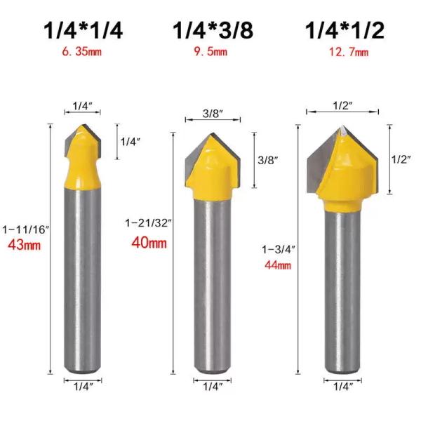 Customizable 90 Degree V-Groove Nose Groove Router Bit Set Shank Carbide