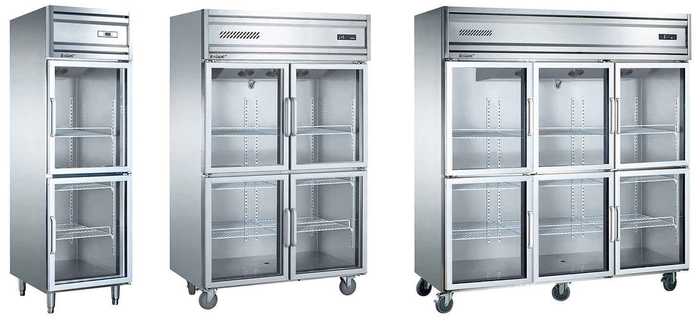 Imported Aspera Compressor Six Glass Door Commercial Kitchen Refrigerator with Four Mobile Castors
