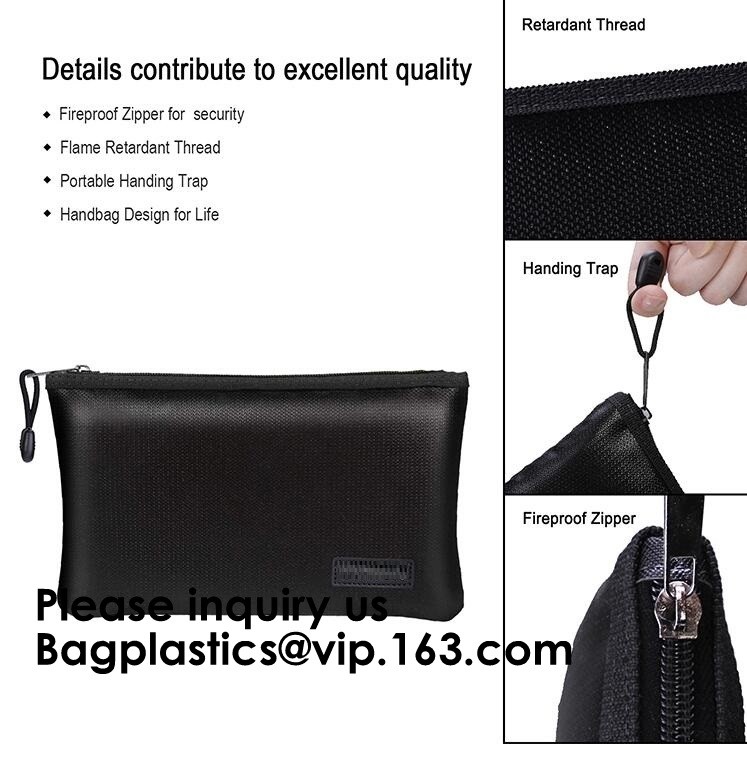 OEM custom luxury travel money passport safe zipper storage pouch fireproof document bag Pouch Money Fiberglass Fire Saf